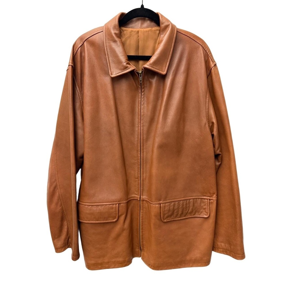 Francesco Savoia Brown Italian Leather Collared‎ Jacket Front Zipper Size 54/44